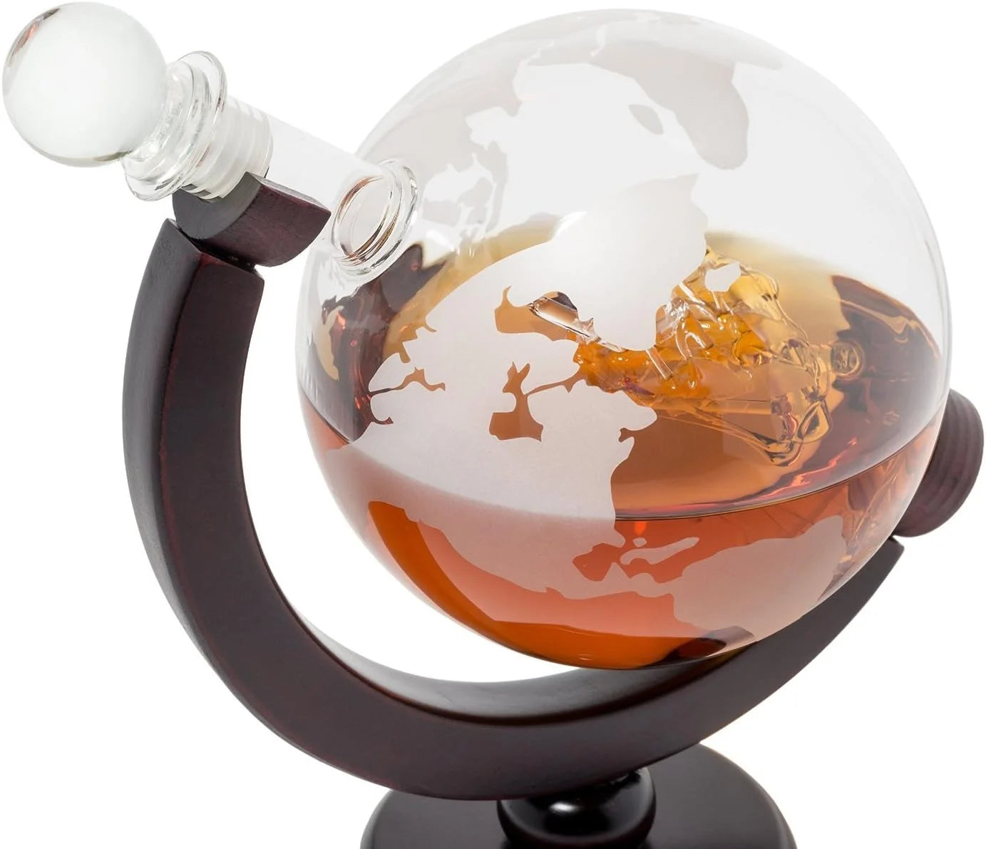 Handmade Whiskey Globe Decanter Set with Wooden Stand V368749