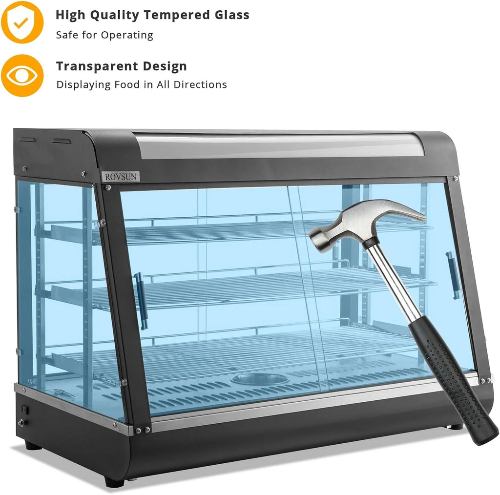 3-Tier Electric Pizza Warmer Display Case with LED Lighting and Glass Door C892