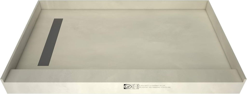 Tile Redi T3060L-SCDNPVZ Shower Pan Kit with Flashing, Left Drain- Single Curb Shower Base, 2" PVC Drain and Grate Included, 60" Width x 30" Depth