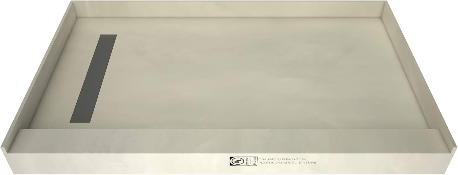 Tile Redi T3060L-SCDNPVZ Shower Pan Kit with Flashing, Left Drain- Single Curb Shower Base, 2" PVC Drain and Grate Included, 60" Width x 30" Depth