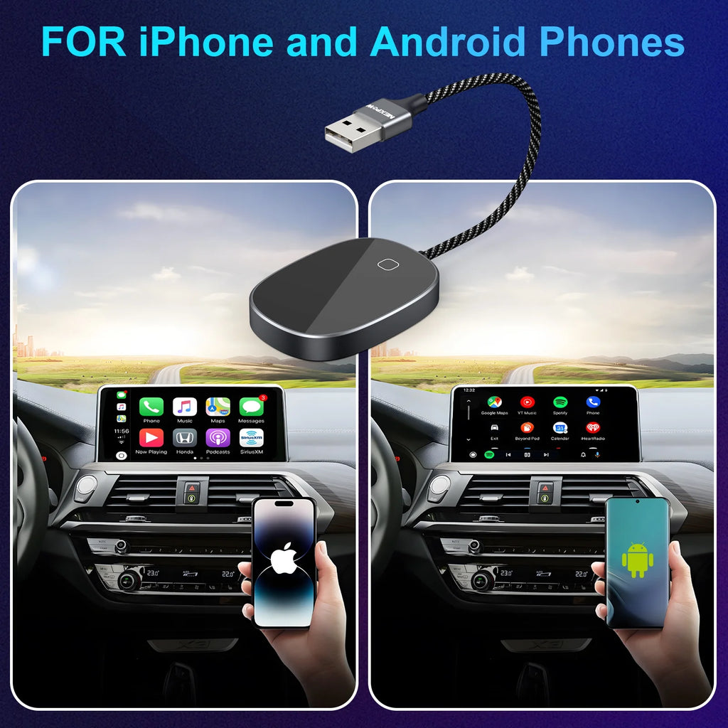 Wireless CarPlay & Android Auto Car Adapter, Dual Connect, Plug & Play Dongle J816