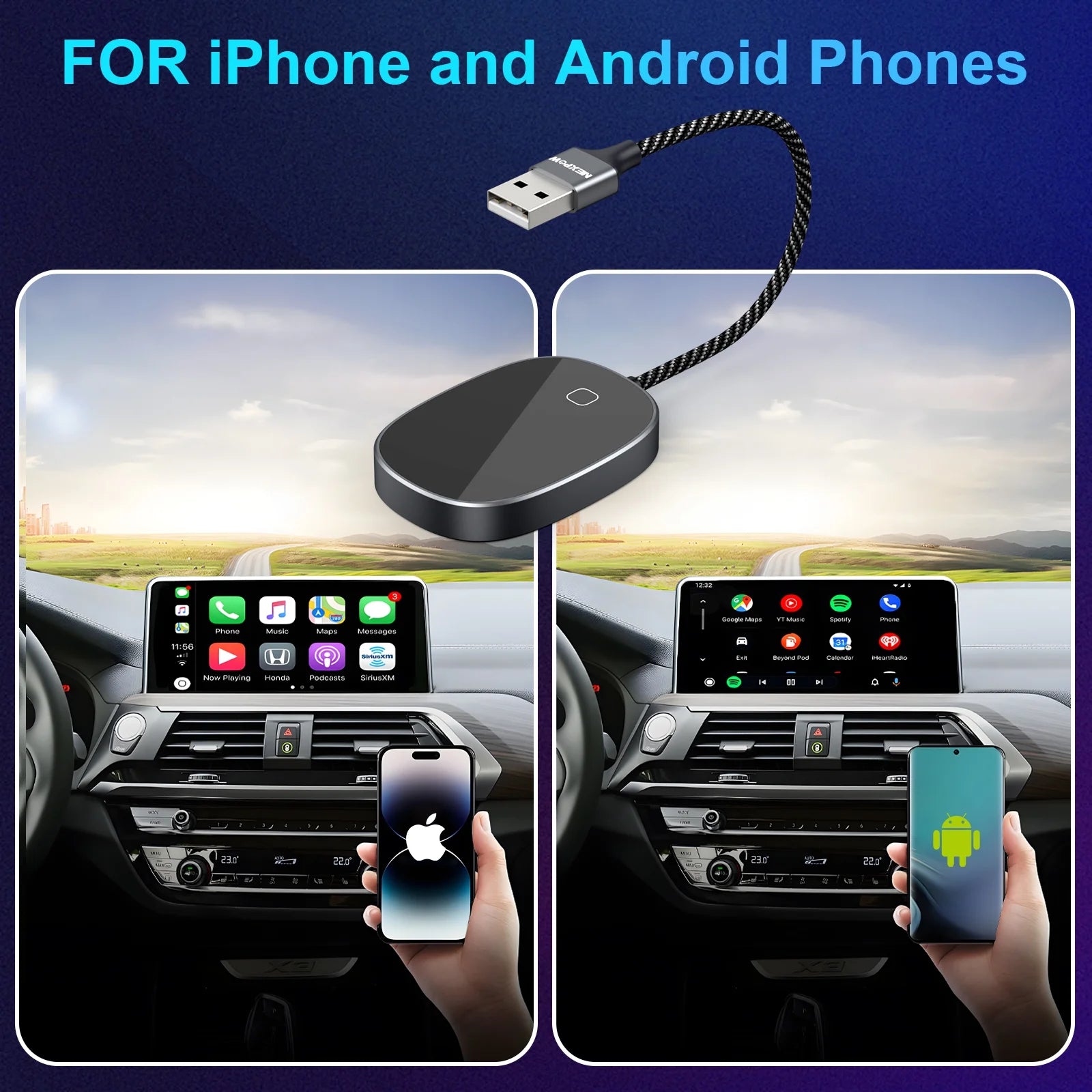 Wireless CarPlay & Android Auto Car Adapter, Dual Connect, Plug & Play Dongle J816