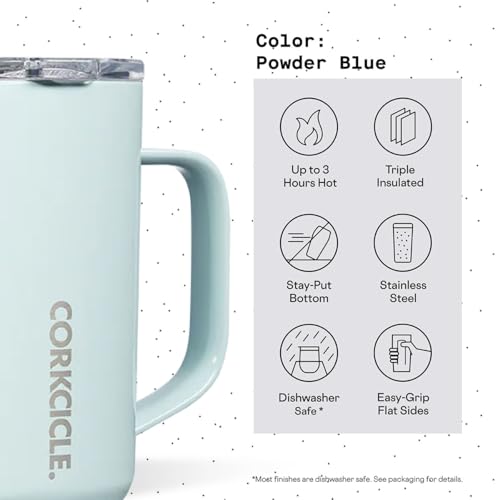 Insulated Coffee Mug with Lid and Handle, Powder Blue, 16 oz U665180