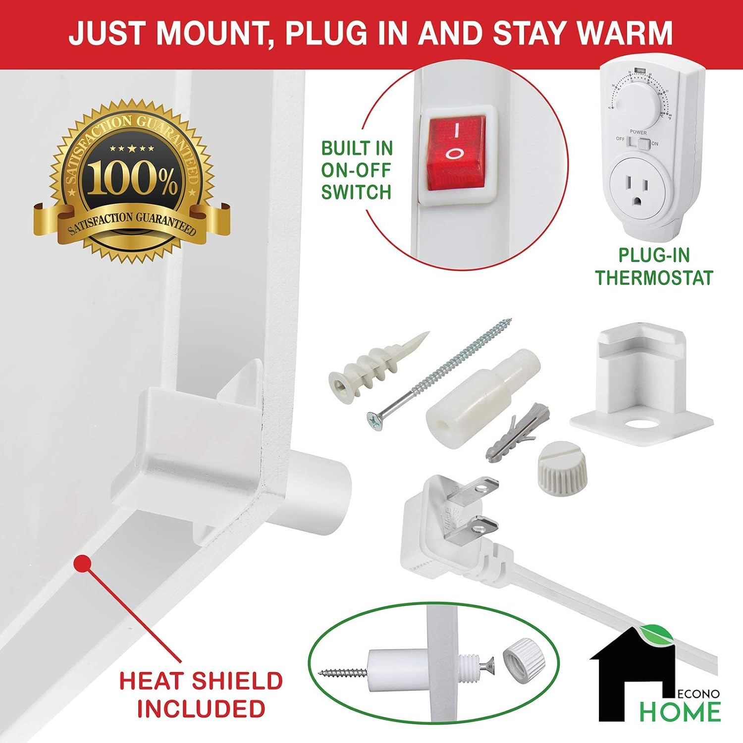 Wall Mount Space Heater Panel with Thermostat, 400W Convection Heater K37147