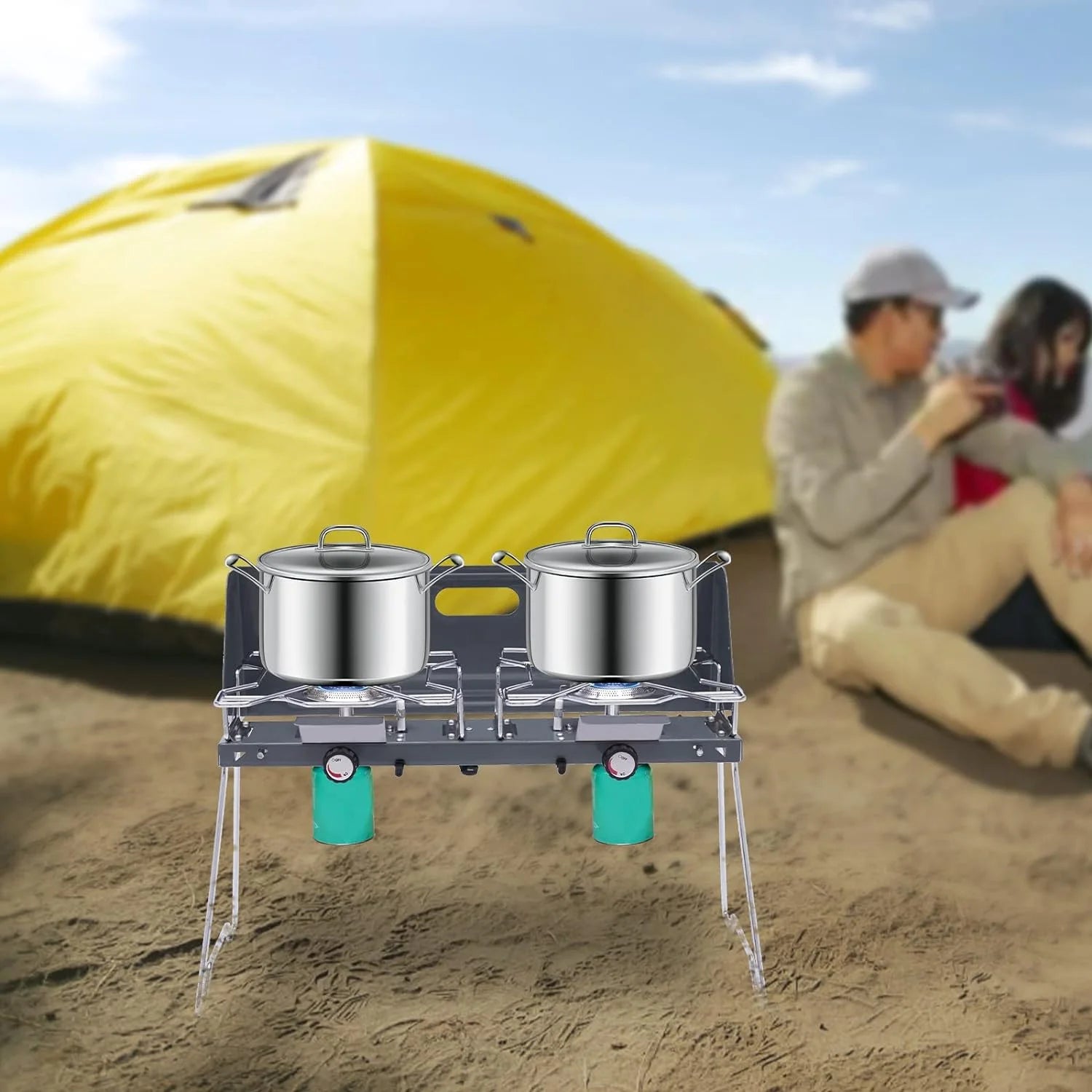 Portable 2-Burner Butane Camping Stove with Grill K5473