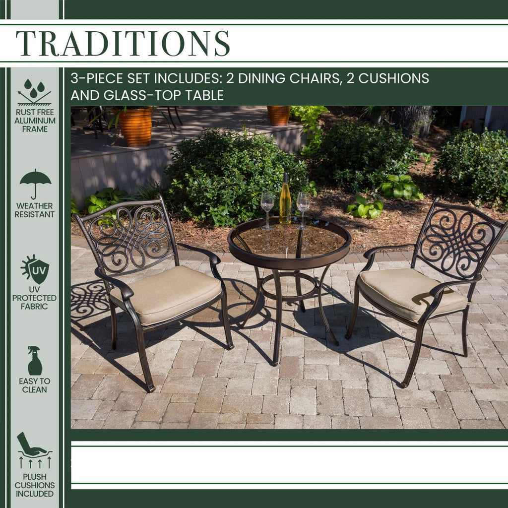 3-Piece Bistro Set with Glass-Top Table Q411