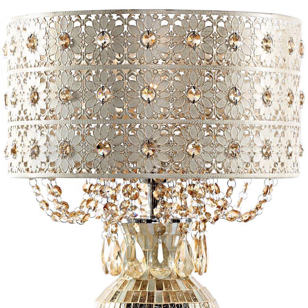 Jeweled Metal and Mosaic Base Table Lamp with Cascading Crystals, Gold X569