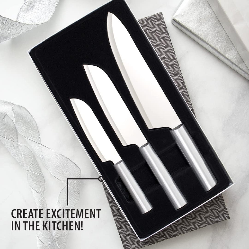 3-Piece Large Knife Set with Stainless Steel Blades and Sharpener H237827