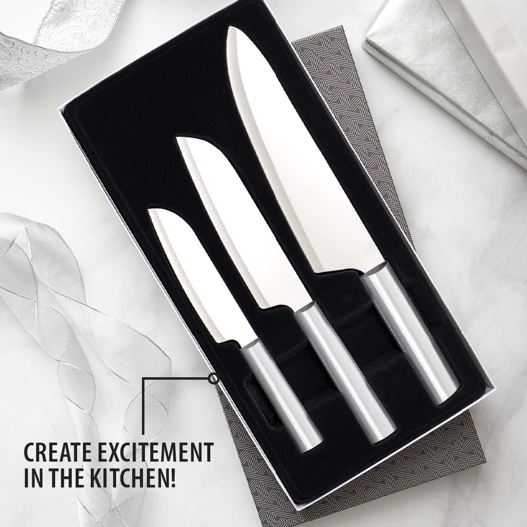 3-Piece Large Knife Set with Stainless Steel Blades and Sharpener H237827