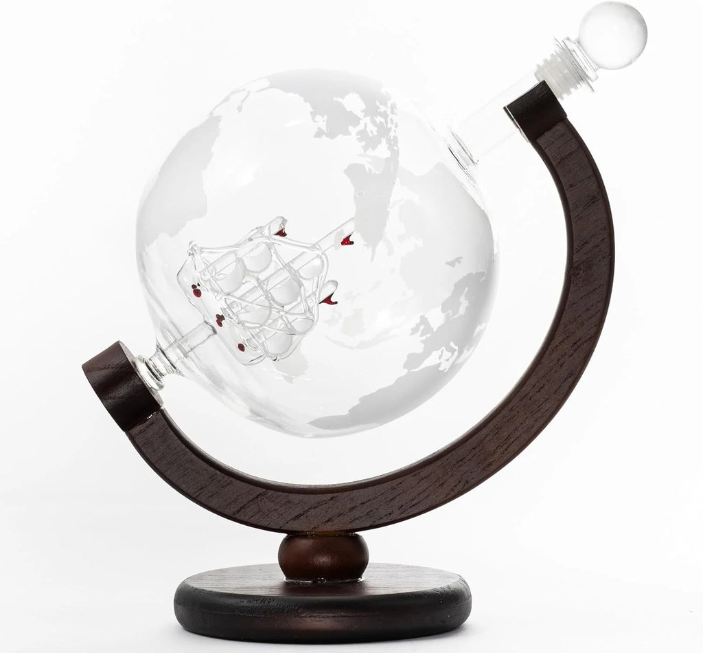 Handmade Whiskey Globe Decanter Set with Wooden Stand V368749
