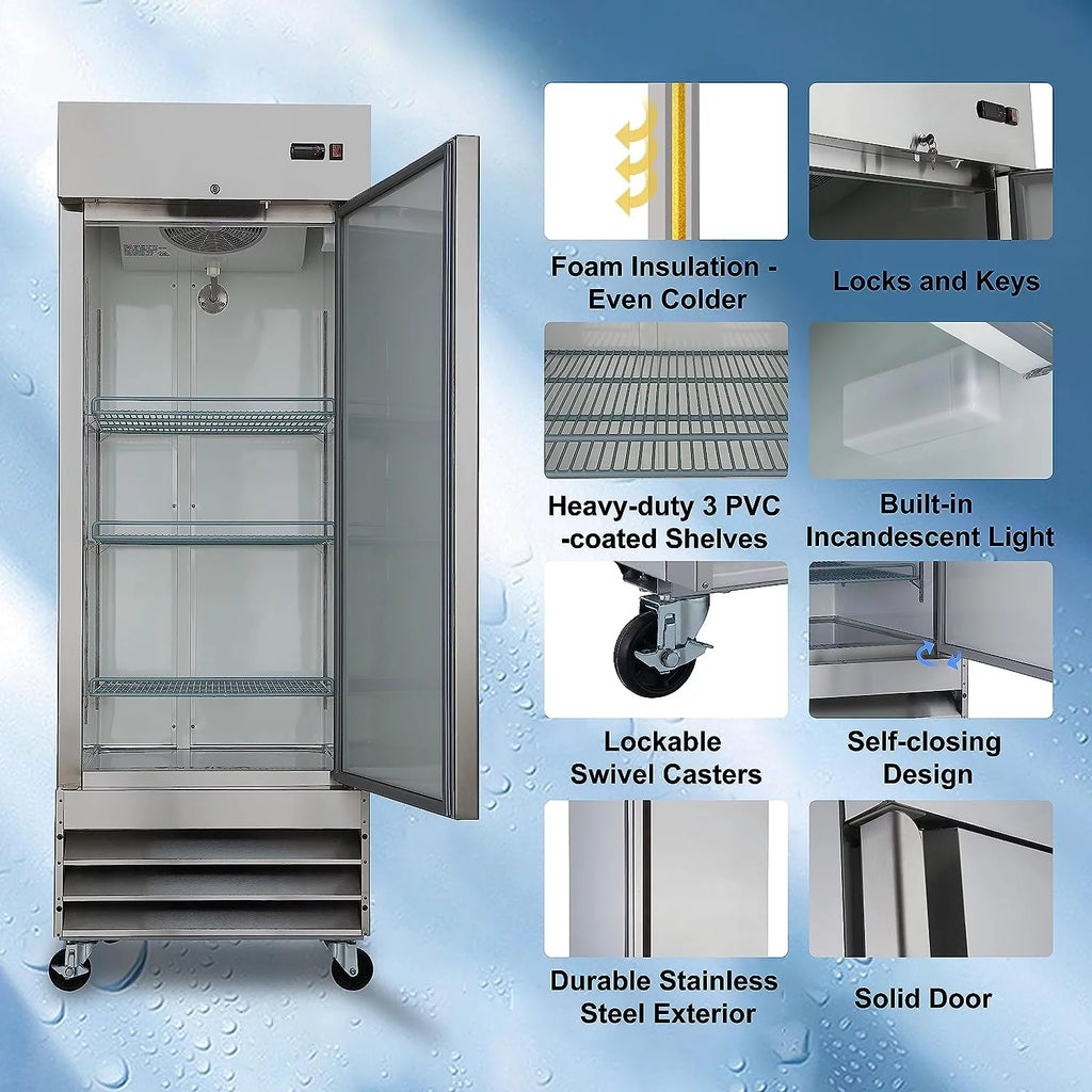 23 Cu ft Commercial Freezer, Frost Free Upright Fridge with Smudge-Proof Single Door C75644