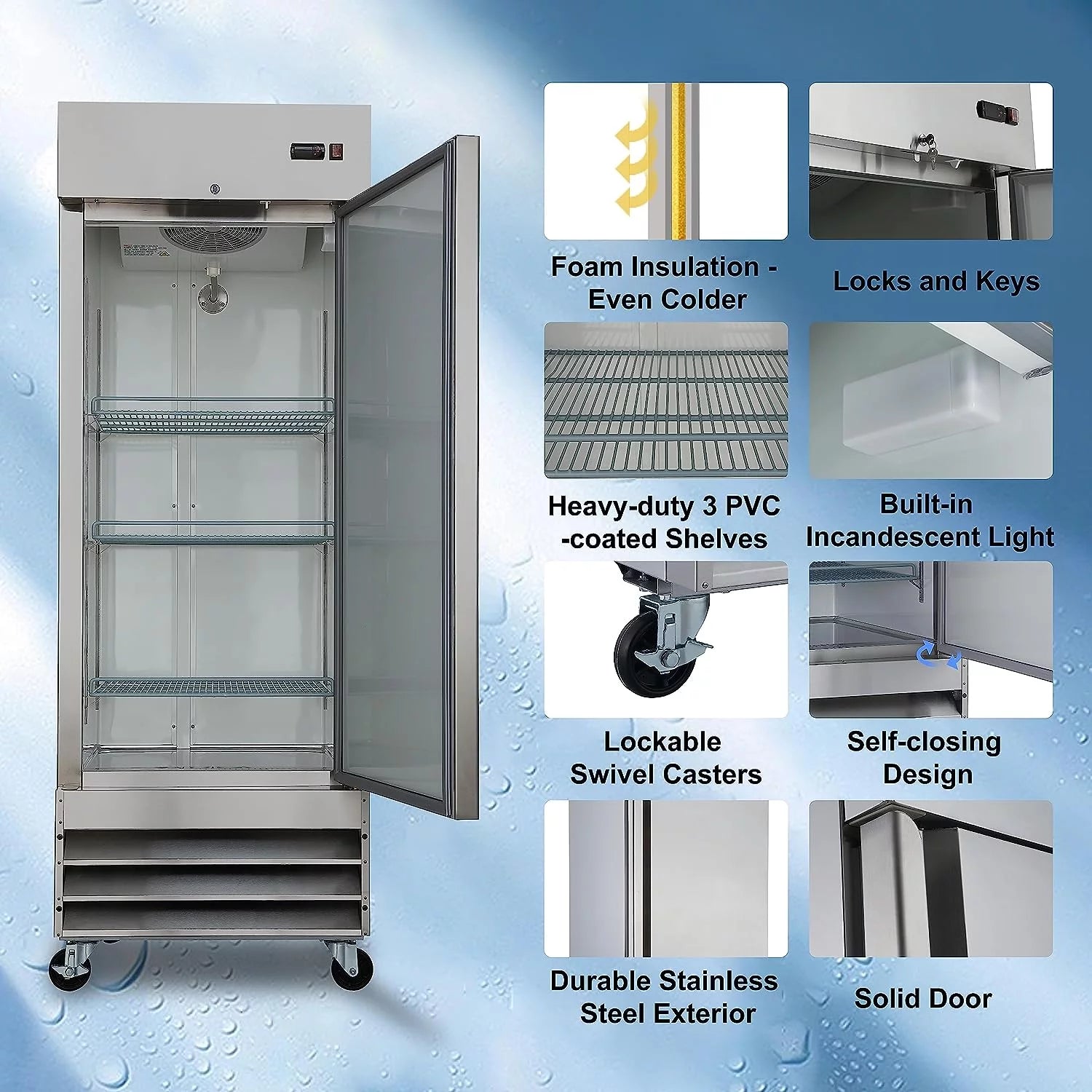 23 Cu ft Commercial Freezer, Frost Free Upright Fridge with Smudge-Proof Single Door C75644