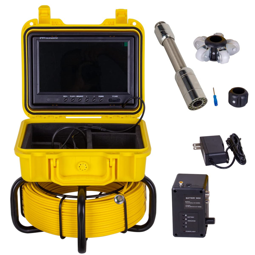 50M/165FT Pipe Inspection Camera Sewer Plumbing Drain Camera 9" LCD Screen Borescope Inspection Camera IP68 Waterproof DVR Record Video with Lights (16GB Card)