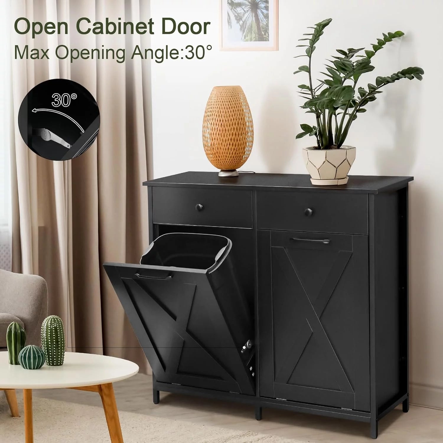 Double Tilt Out Trash Cabinet Freestanding Kitchen Recycling Garbage Can Holder with Drawers A885