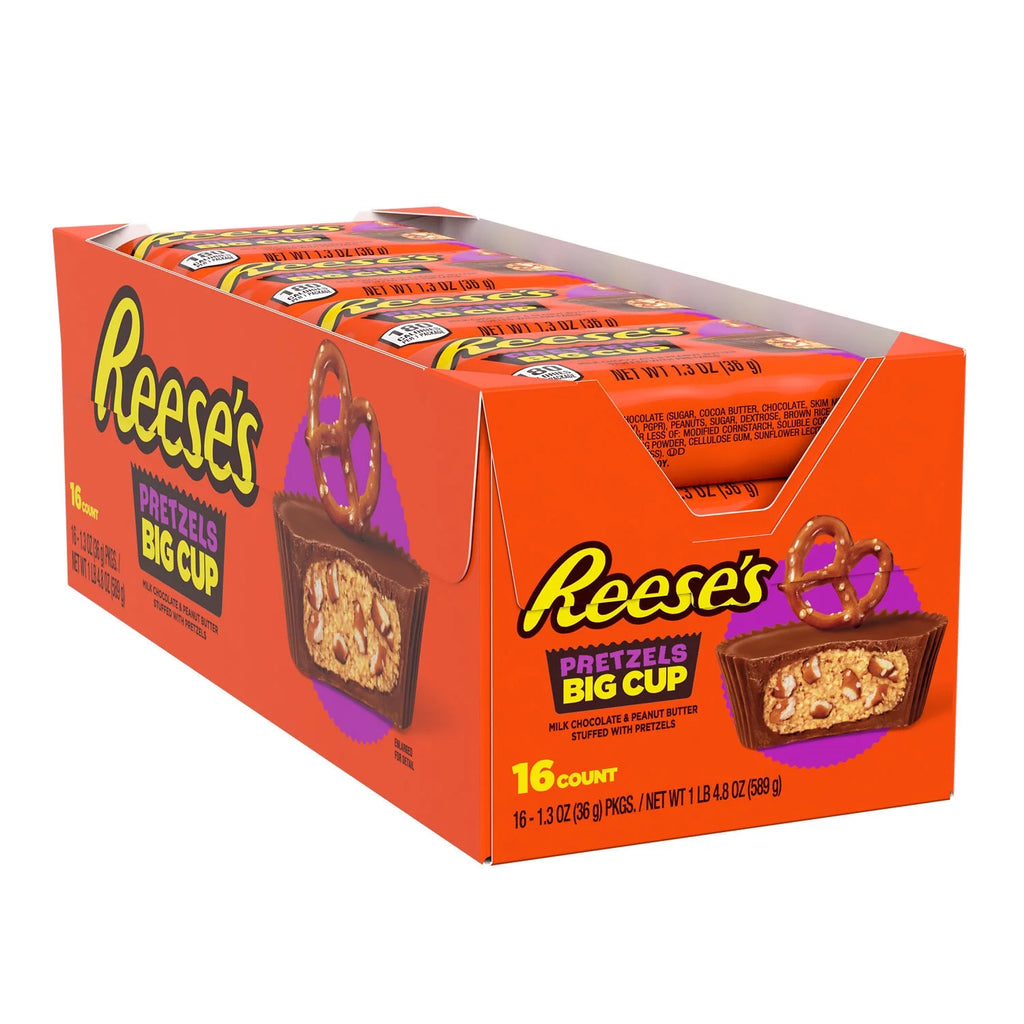 Reese's Big Cup with Pretzels Milk Chocolate Peanut Butter Cups Candy, Packs 1.3 oz, 16 Count