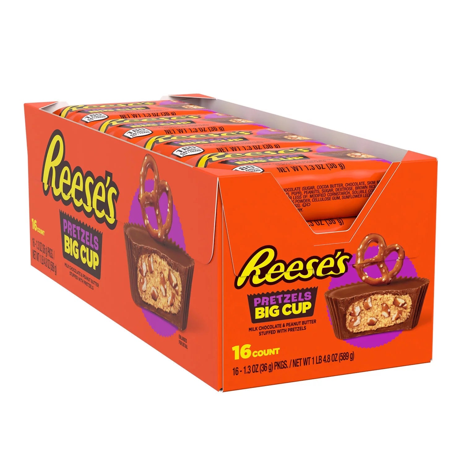 Reese's Big Cup with Pretzels Milk Chocolate Peanut Butter Cups Candy, Packs 1.3 oz, 16 Count