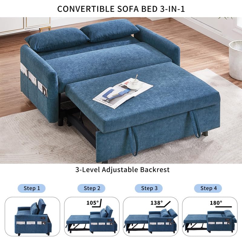 Convertible Sofa Bed Sleeper Chair with Adjustable Backrest, Grey C681
