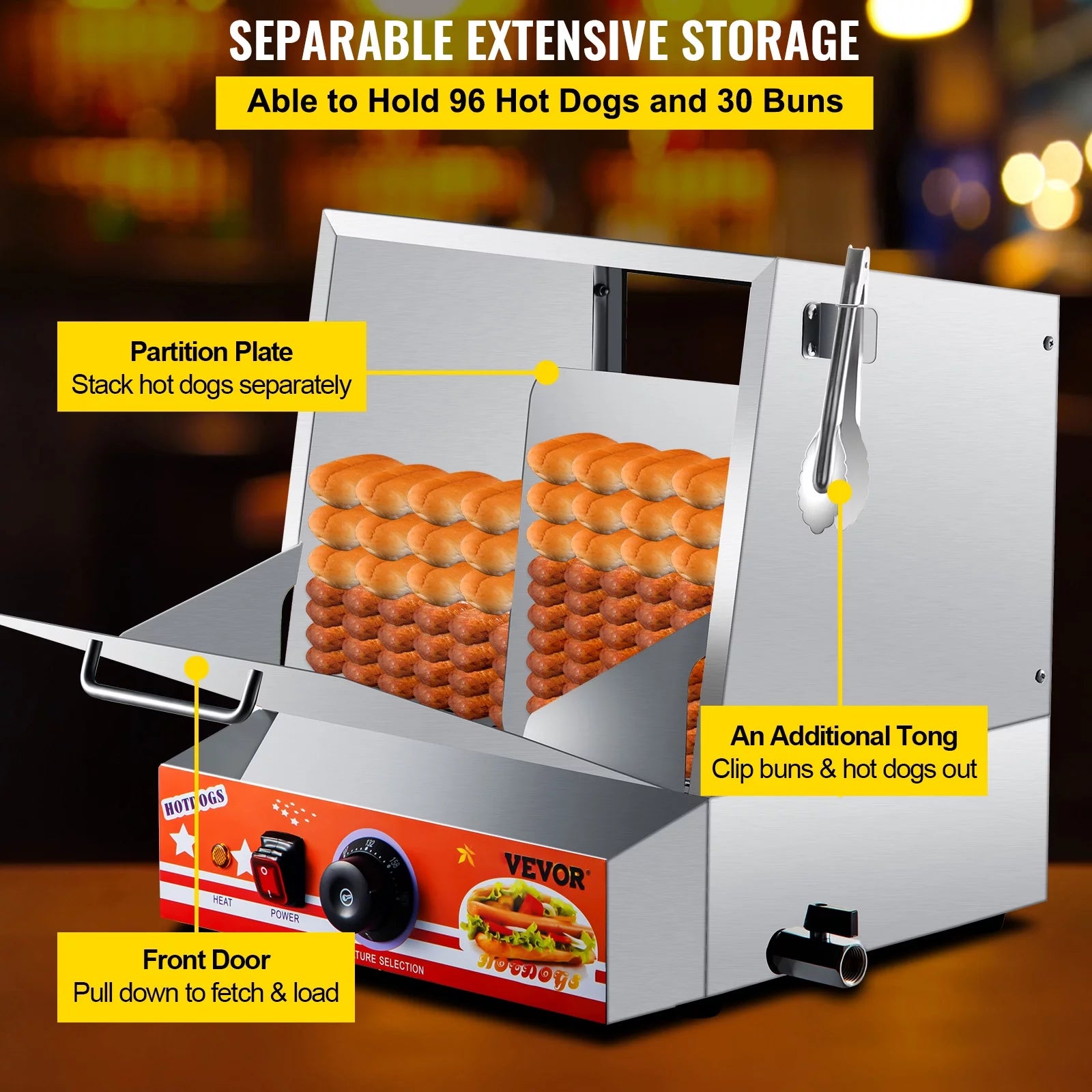 Hot Dog Steamer, 36L, Electric Bun Warmer with Stainless Steel Body H902