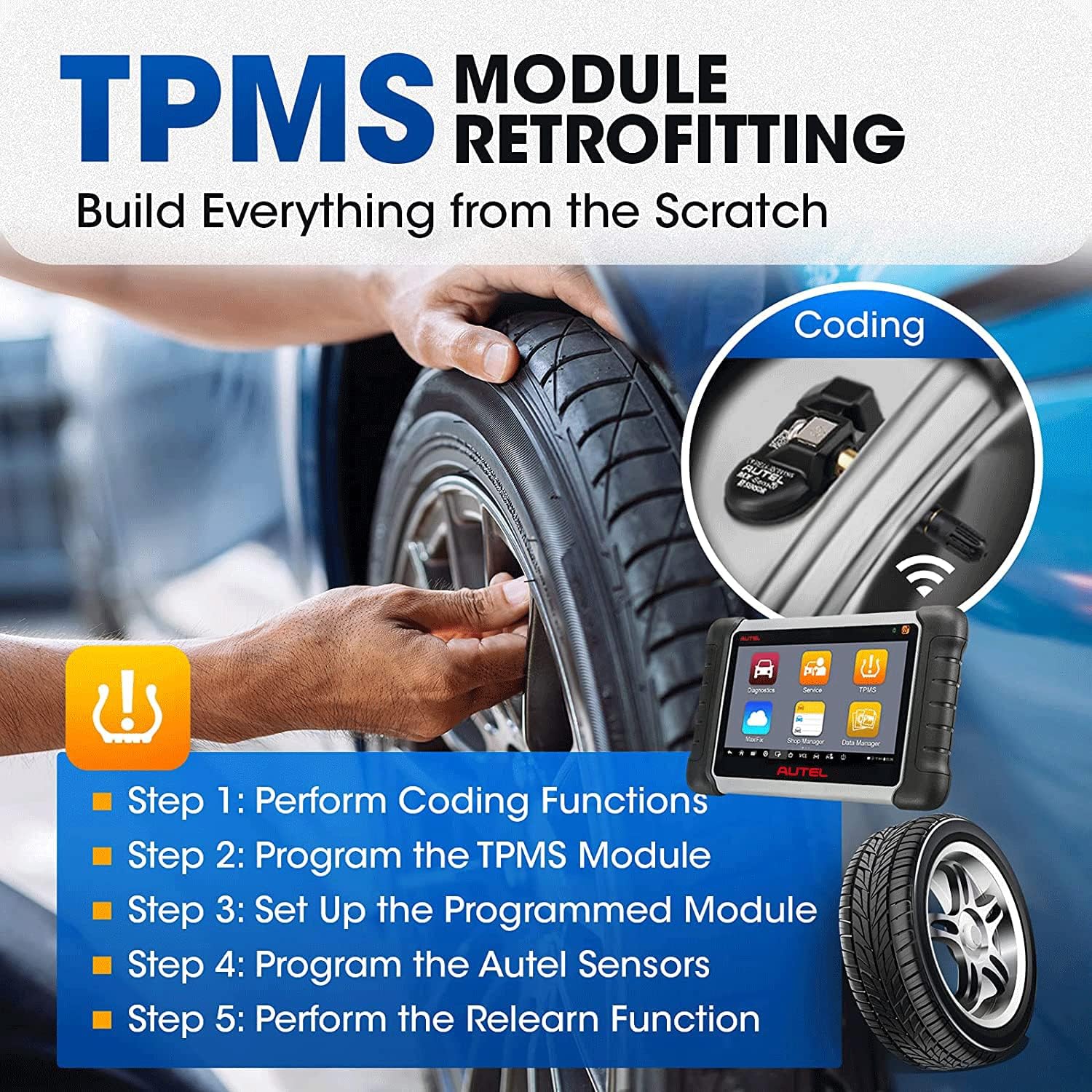 Autel MaxiPRO MP808TS, Full TPMS Service Diagnostic Scanner with 30+ Special Functions and Wireless BT Y8712