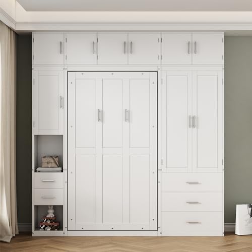 Twin Size Murphy Bed Frame with Lockers and Wardrobes O928
