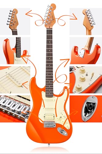 Electric Guitar with Coil-Split, Roasted Maple Neck, HSS Pickups, Beginner Kit with Amp and Bag C21096