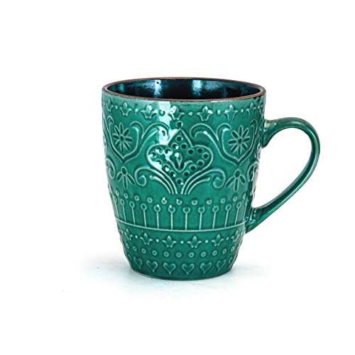 Round Stoneware Embossed Dinnerware Dish Set, 16 Piece, Ocean Teal and Green L486765