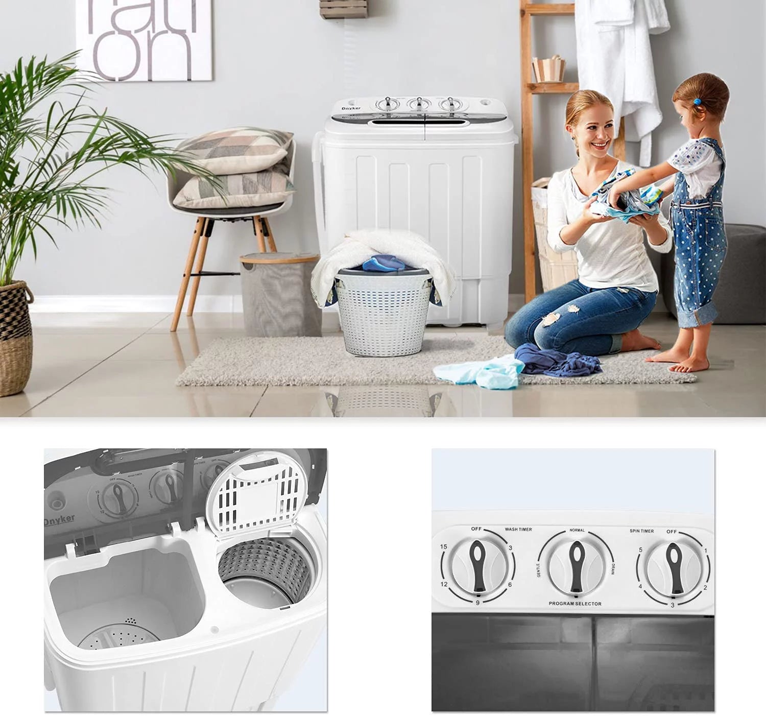 Twin Tub Portable Washing Machine and Spin Dryer Combo, White B439063
