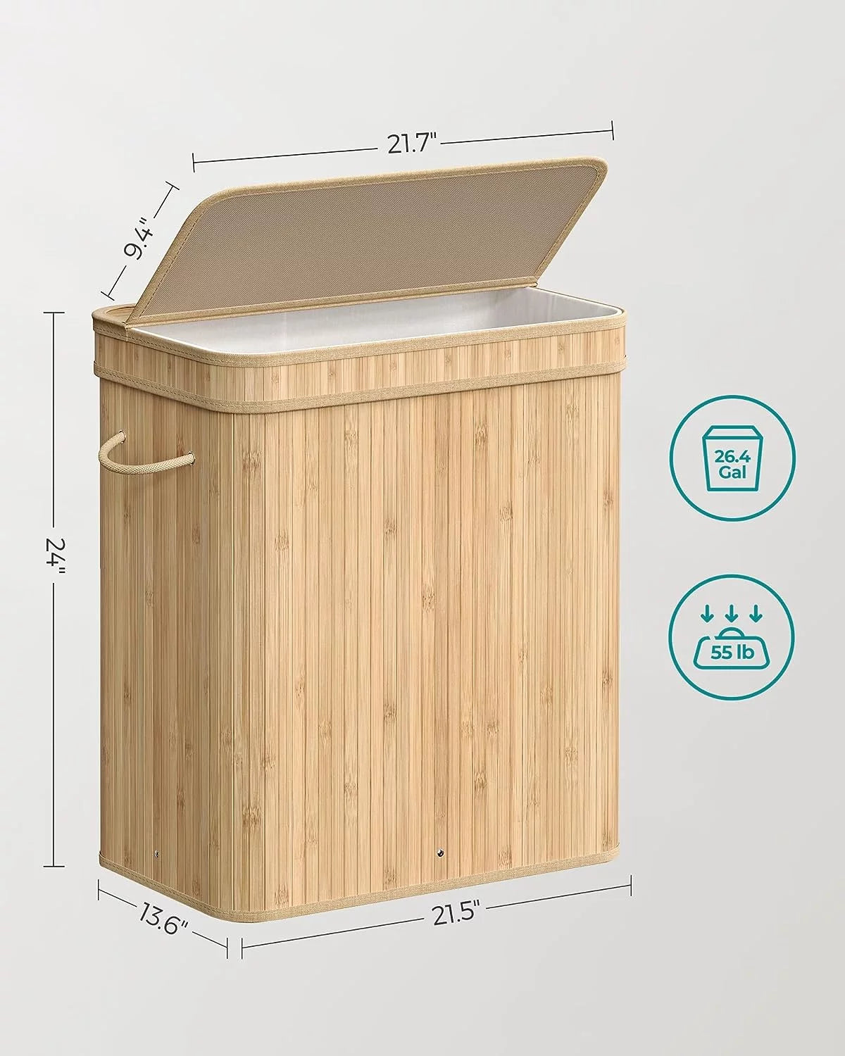 Bamboo Laundry Hamper with Lid and Handles F435652