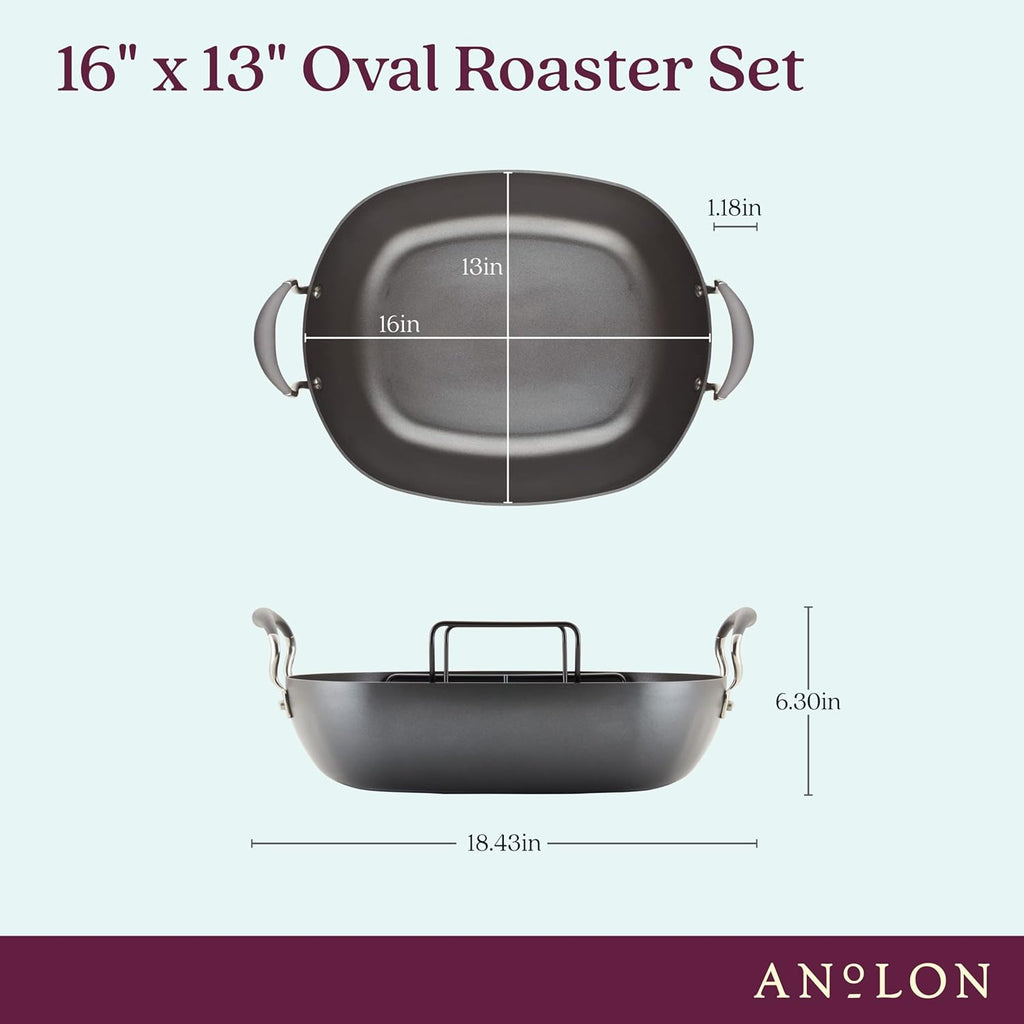 Nonstick Roaster Pan with Rack, 16 x 13 Inch V1545