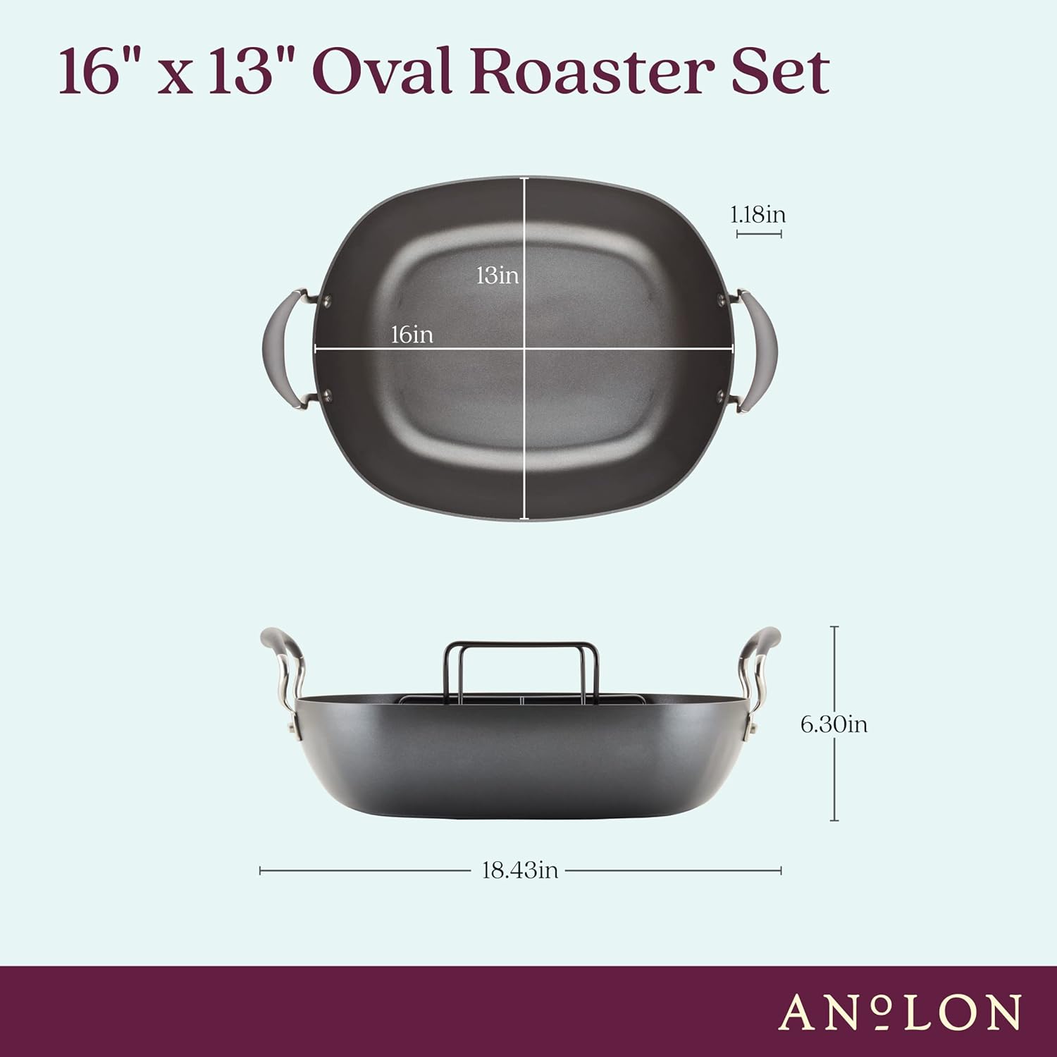 Nonstick Roaster Pan with Rack, 16 x 13 Inch V1545