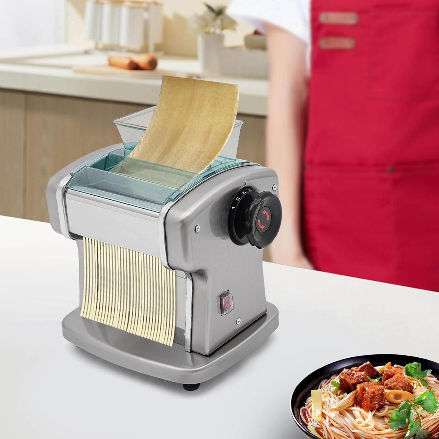 Electric Pasta Maker Machine, Automatic Noodle Machine with 9 Thickness Settings, Stainless Steel Blade, 135W H396311