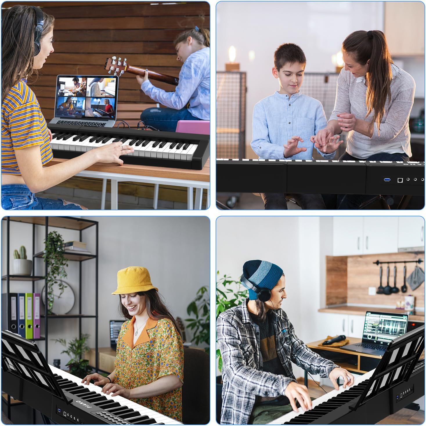 88 Key Semi Weighted Digital Piano with Stand and Built-In Speakers D16780