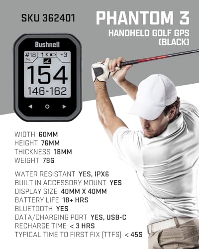 Bushnell Phantom 3 Slope GPS Golf Green with Touchscreen and Magnetic Cart Mount C64332