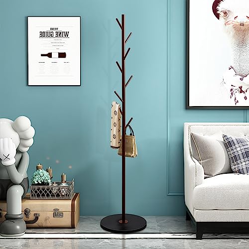Coat Rack Stand with Marble Base and 8 Wooden Hooks R357