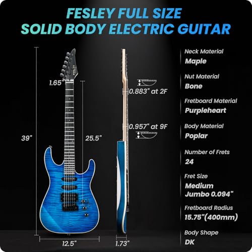 Solid Body Electric Guitar Kit with 24 Frets, HSS Pickup, Black R4019