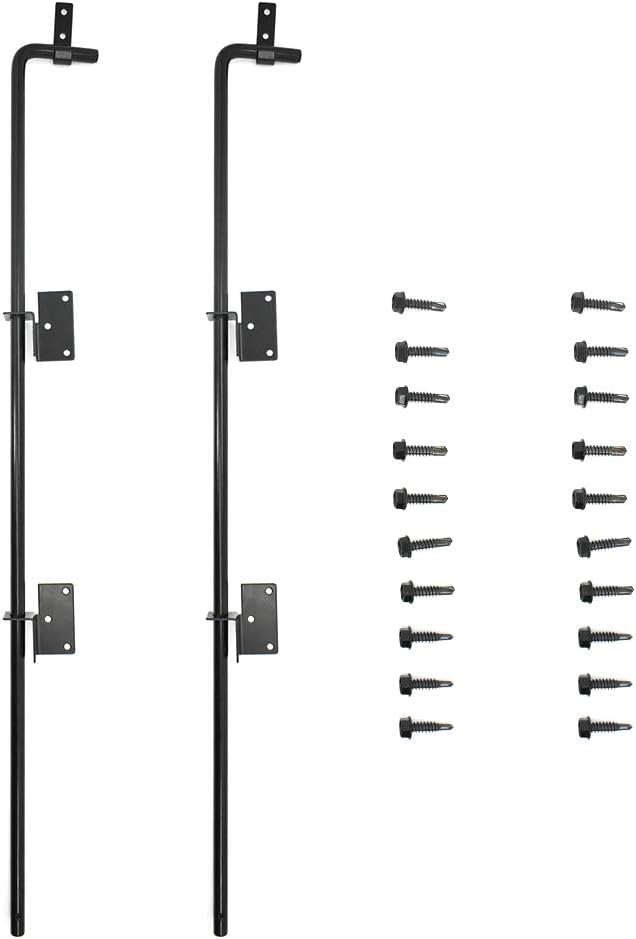 Cane Bolt Heavy Duty Gate Drop Rod 36 inch Steel with Black Finish -2 Pack for Double Door