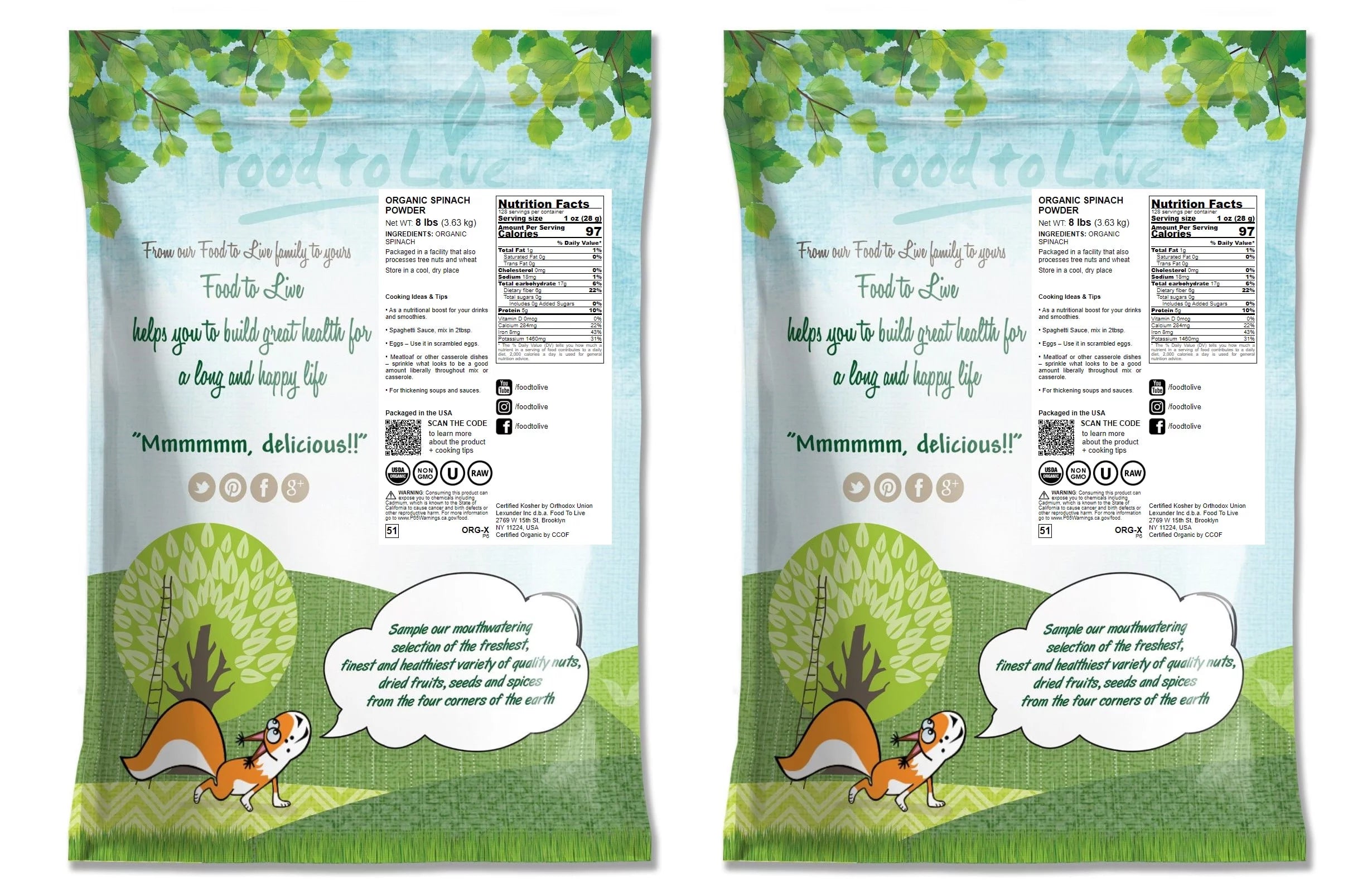 Organic Spinach Powder, 16 Pounds – Non-GMO, Kosher, Vegan V7008