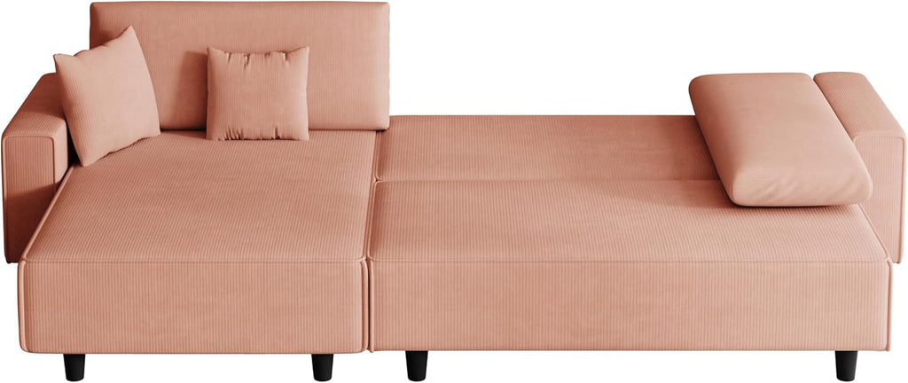 Orange Corduroy Sofa Bed with 2 Pillows A279501