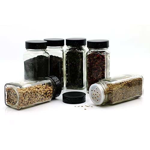 12 PCS Black Spice Jars, 4 oz Glass Seasoning Bottles with Airtight Shaker Lids C3284