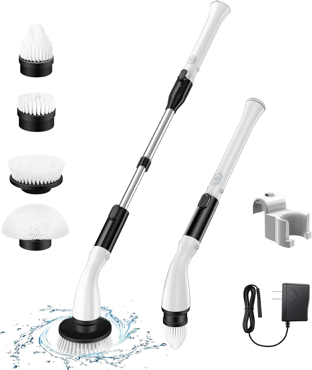 Electric Spin Scrubber with 4 Brush Heads and Adjustable Handle for Bathroom Floor Tile Z3945