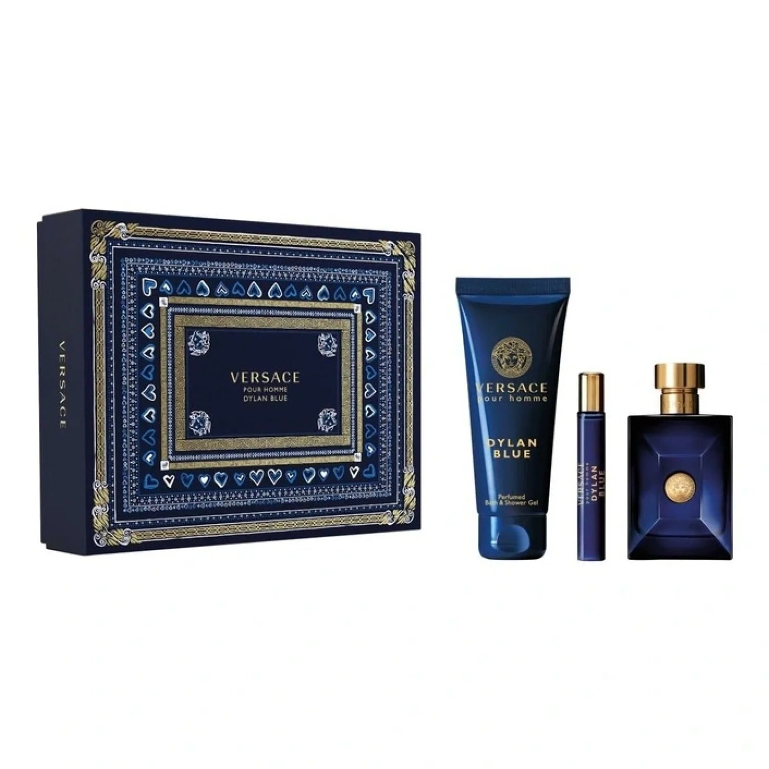 Dylan Blue by Versace for Men - 3 Pc Gift Set 3.4oz EDT Spray, 0.3oz EDT Spray, 5.0oz Bath and Shower Gel