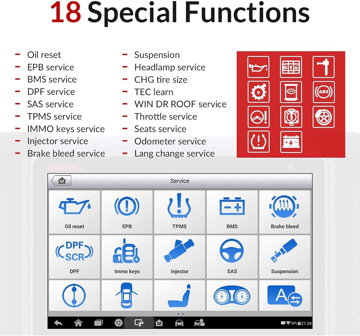 Autel MaxiPRO MP808TS, Full TPMS Service Diagnostic Scanner with 30+ Special Functions and Wireless BT Y8712