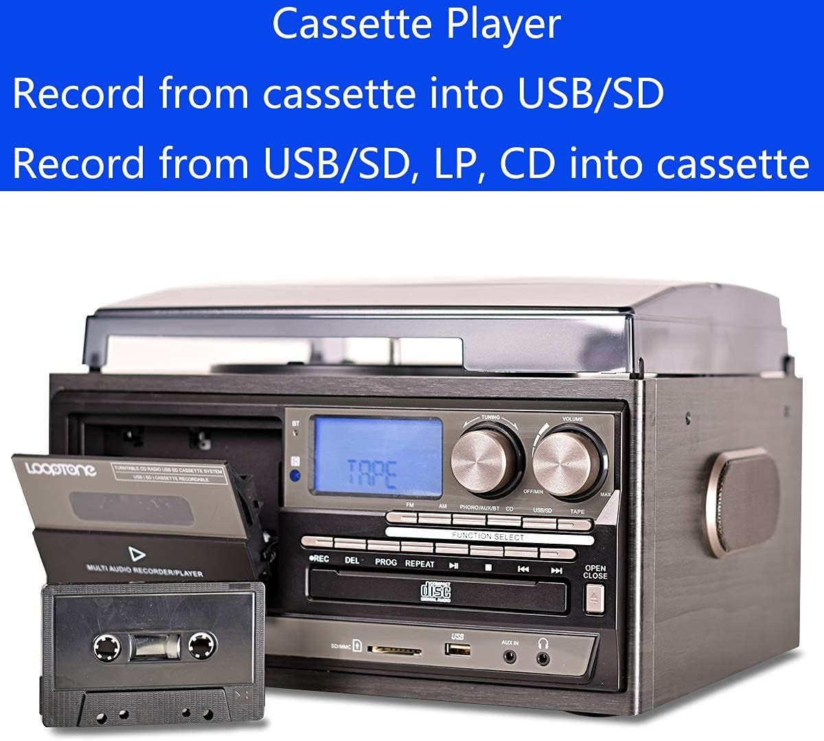 Vinyl Record Player 3 Speed Bluetooth Turntable with CD Cassette Radio USB I3998