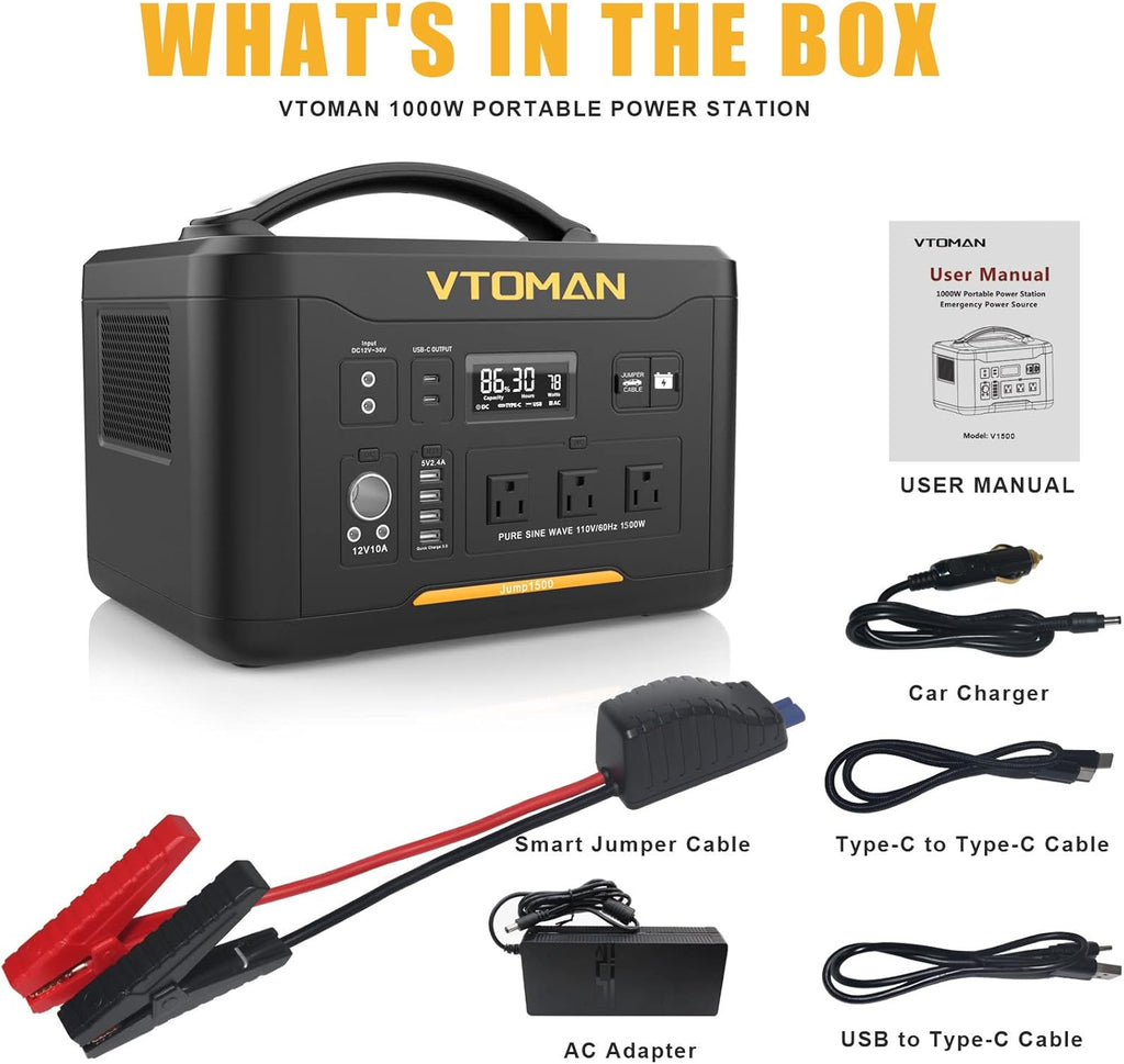Portable Power Station 1000W, 1408Wh LiFePO4 Battery Generator with AC Outlets P485883