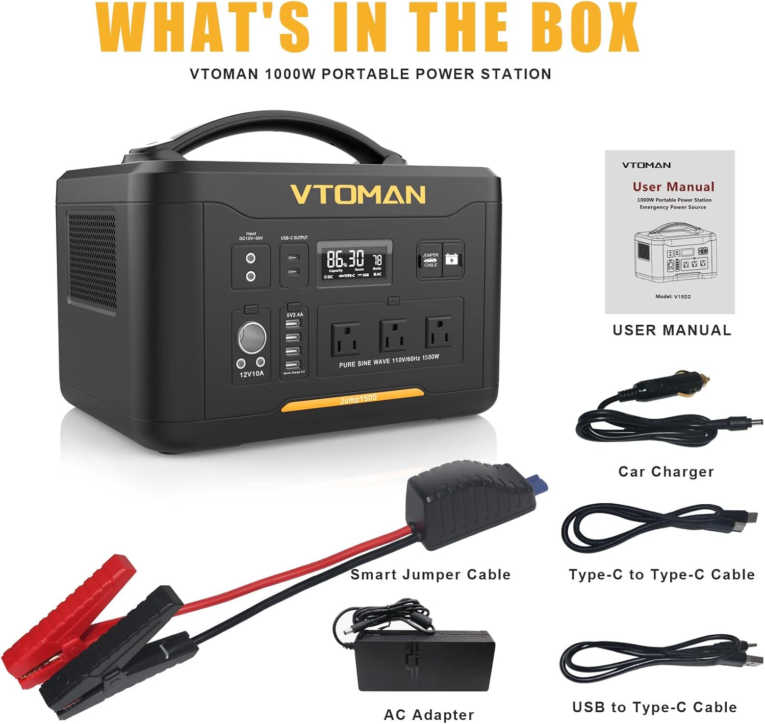 Portable Power Station 1000W, 1408Wh LiFePO4 Battery Generator with AC Outlets P485883
