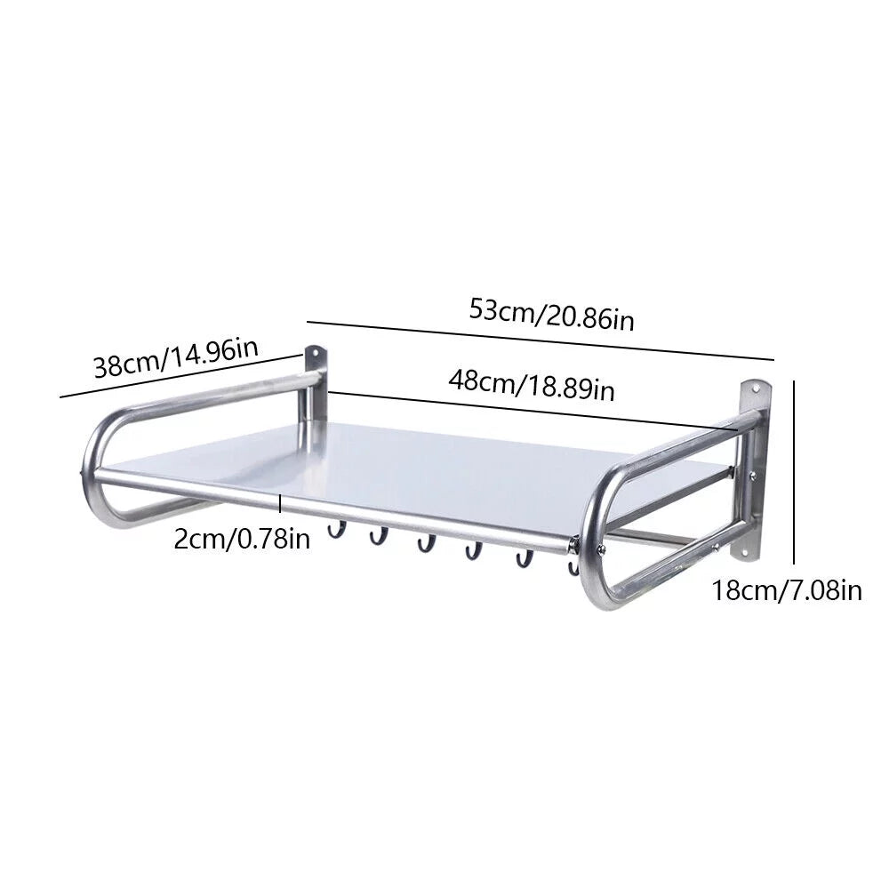 Stainless Steel Wall-Mount Microwave Oven Rack with 6 Hooks R473