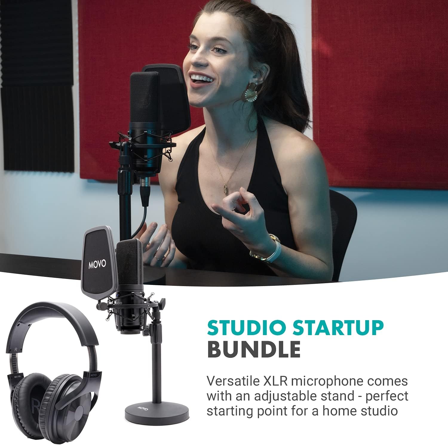 Podcast Equipment Bundle with XLR Wired Microphone, Studio Headphones, and Desktop Mic Stand with Pop Filter R985462