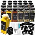 24 Pcs Glass Spice Jars with 408 Labels, 4oz Empty Seasoning Bottles Square Containers with Black Metal Caps - Shaker Lids, Funnel, Brush and Marker Included