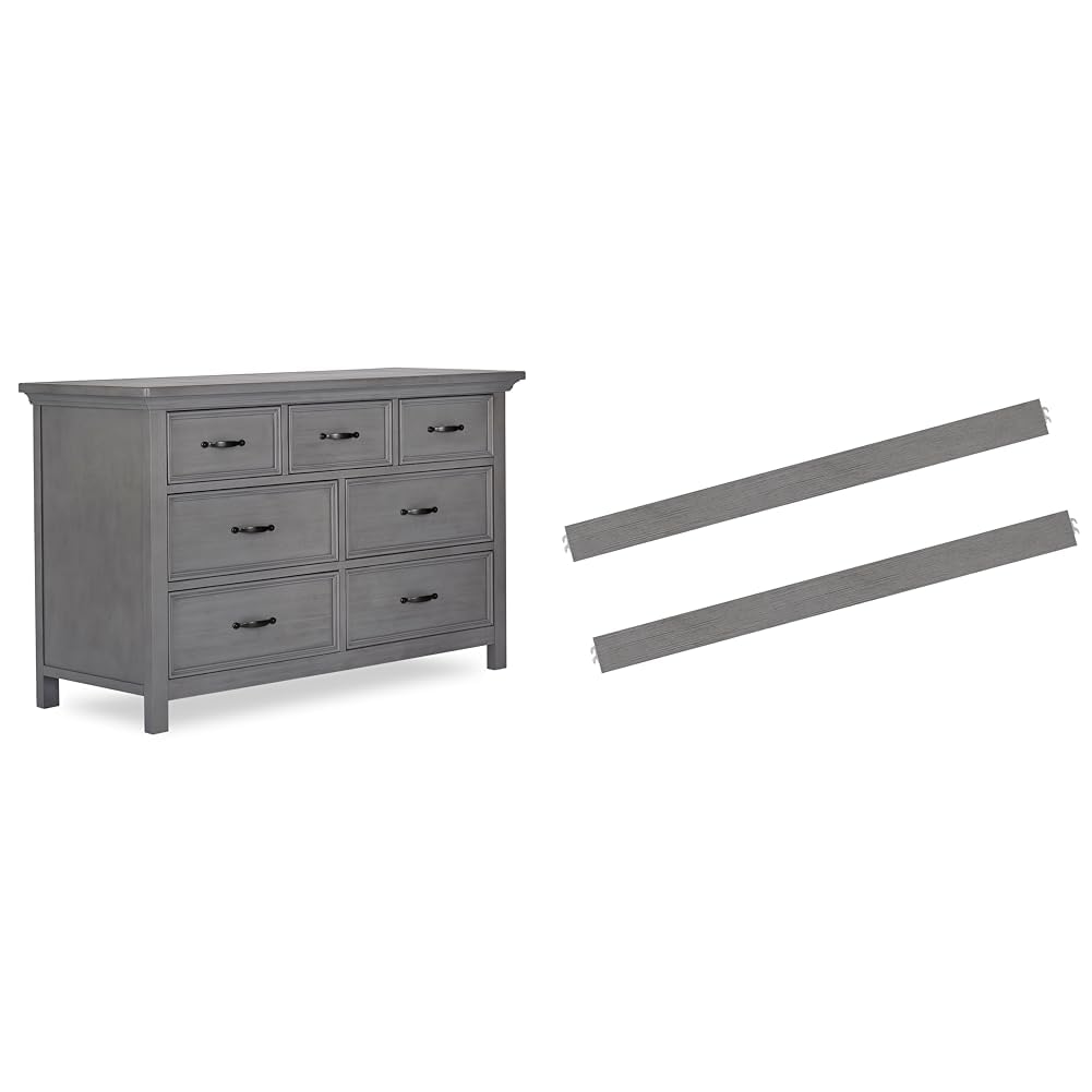 Evolur Belmar 7-Drawer Double Dresser in Rustic Grey with Convertible Crib to Full Size Bed Rail, Nursery & Bedroom Furniture