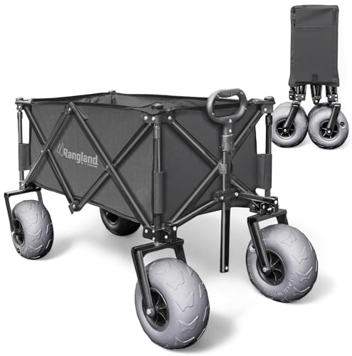 Beach Wagon with Big Wheels for Sand - All Terrain Steel Frame Utility Cart with 9" Pneumatic Tires, Collapsible Folding Design (Sand Warrior RX800 Green)
